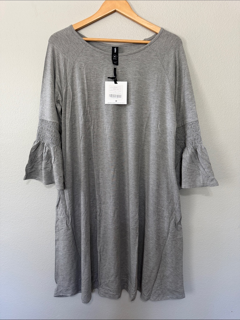 Agnes & Dora Lightweight Gray Ruffle-Sleeve Long-Sleeve Bloom Dress XL Pockets
